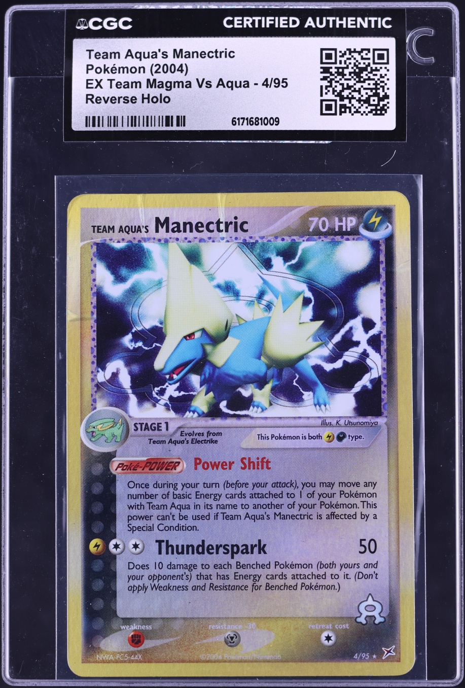 2004 Pokemon EX Team Magma Vs Aqua Reverse Holo Team Aqua's Manectric #4 CGC AUTH
