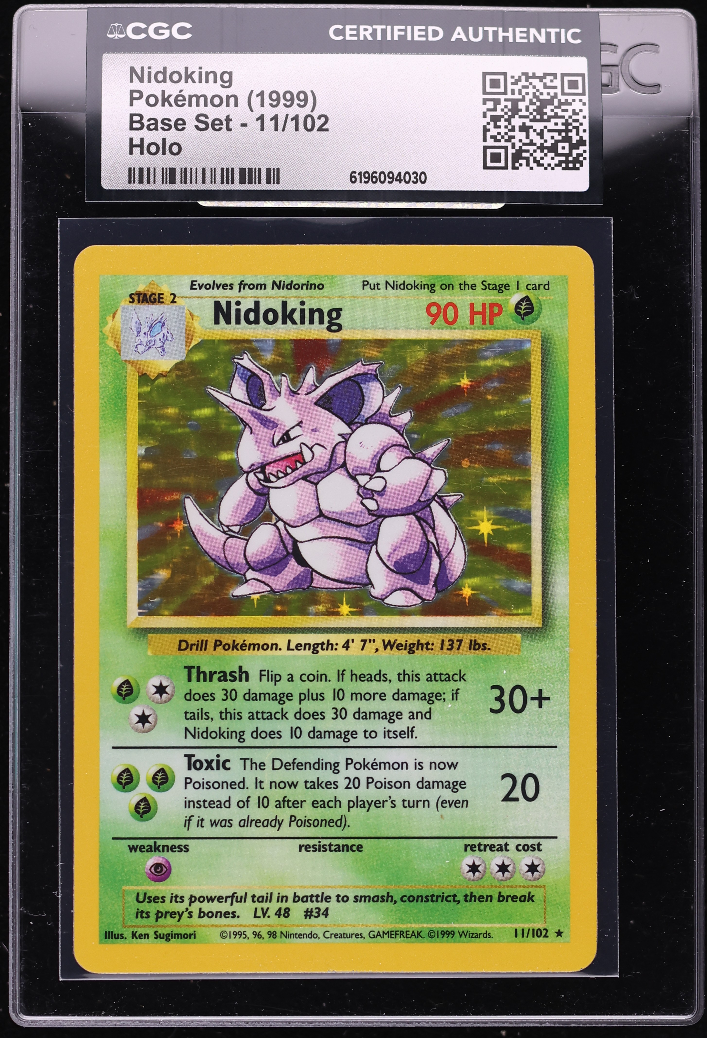1999 Pokemon Base Set Holo Nidoking #11 CGC AUTH