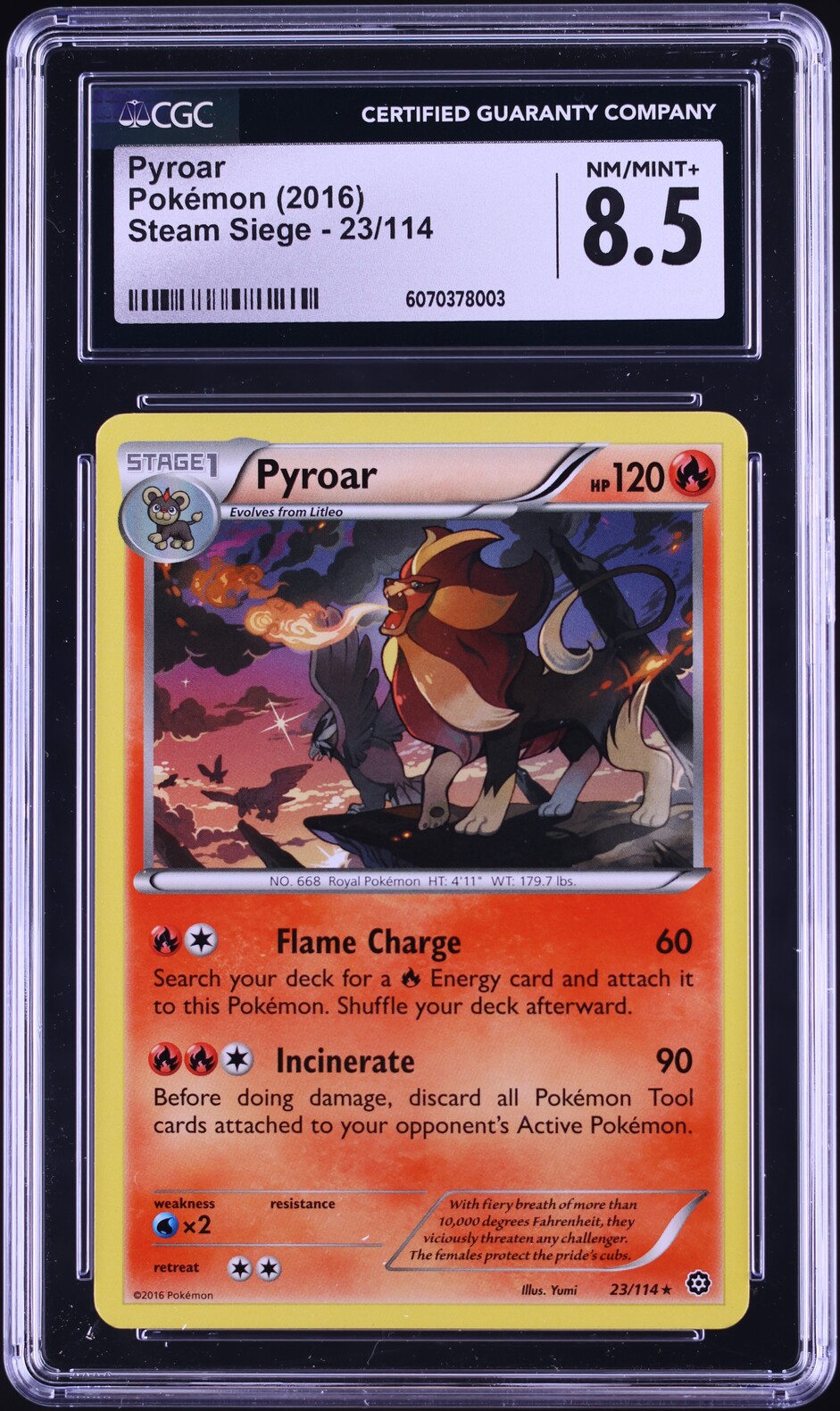 2016 Pokemon XY Steam Siege Pyroar #23 CGC 8.5 NM-MT+