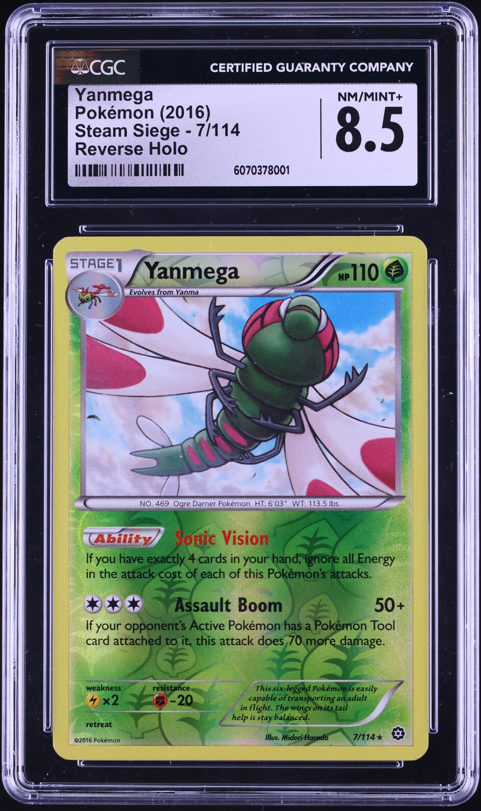 2016 Pokemon Steam Siege Reverse Holo Yanmega #7 CGC 8.5 NM-MT+