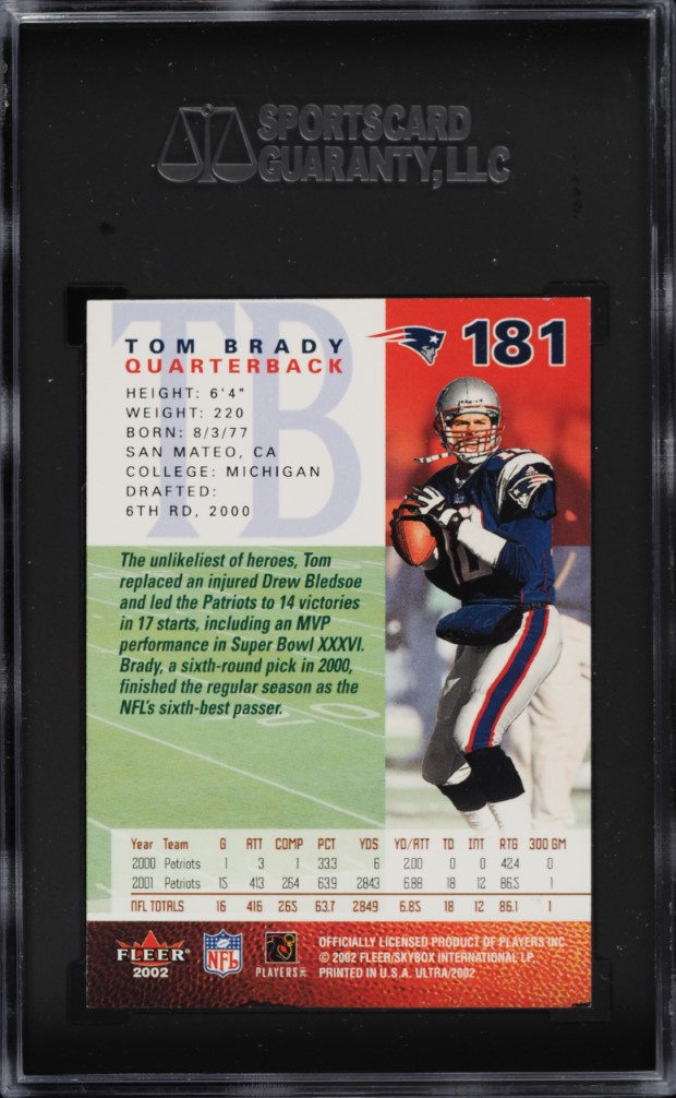 2002 Ultra Football Tom Brady #181 SGC 9.5 MINT+