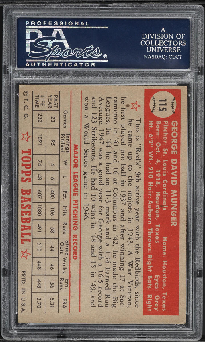1952 Topps George Munger #115 PSA 5 EX