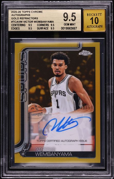 2025 Topps Chrome Gold Refractor Victor Wembanyama AUTO /50 #TCA-VW BGS 9.5 GEM MINT