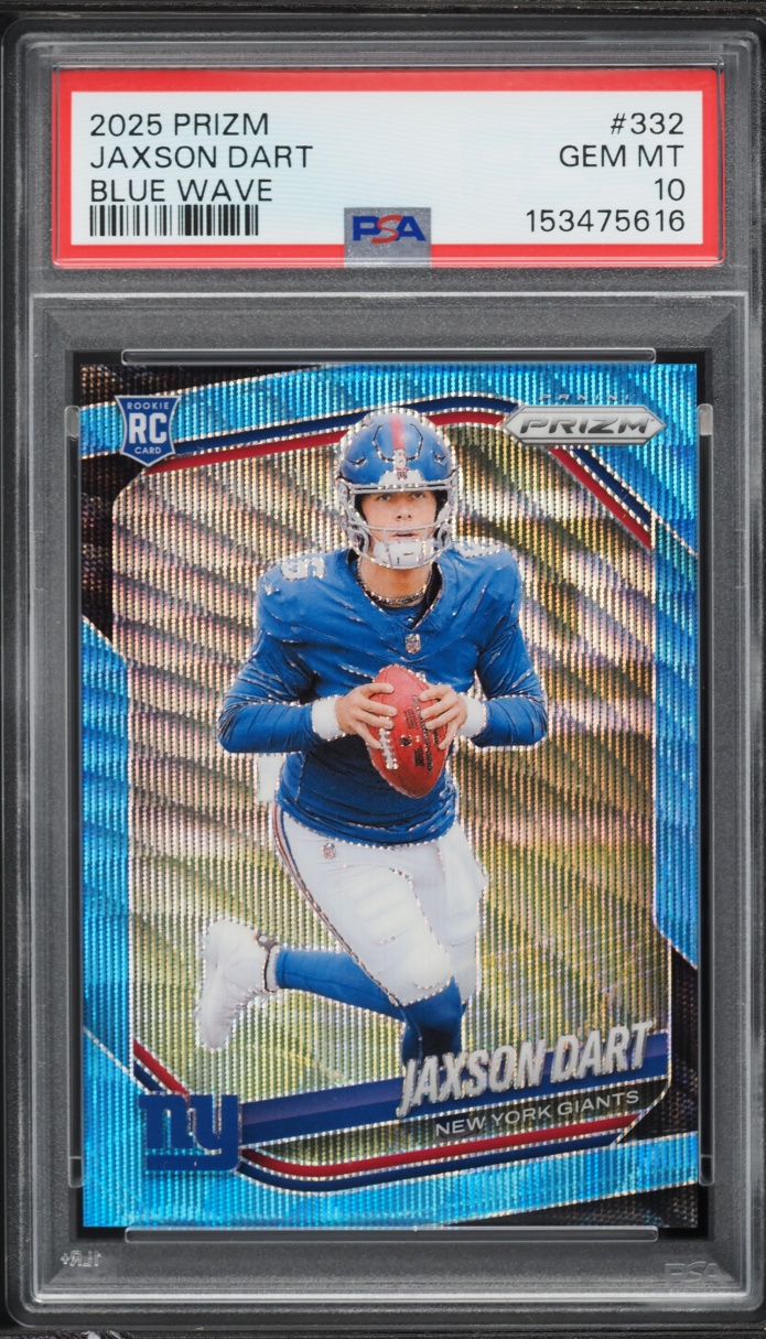 2025 Panini Prizm Blue Wave Jaxson Dart ROOKIE /230 #332 PSA 10 GEM MINT