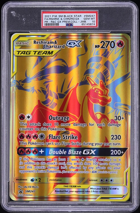 2021 Pokemon Sun & Moon Promo Premium Jumbo Full Art Reshiram & Charizard GX #SM247 PSA 10 GEM