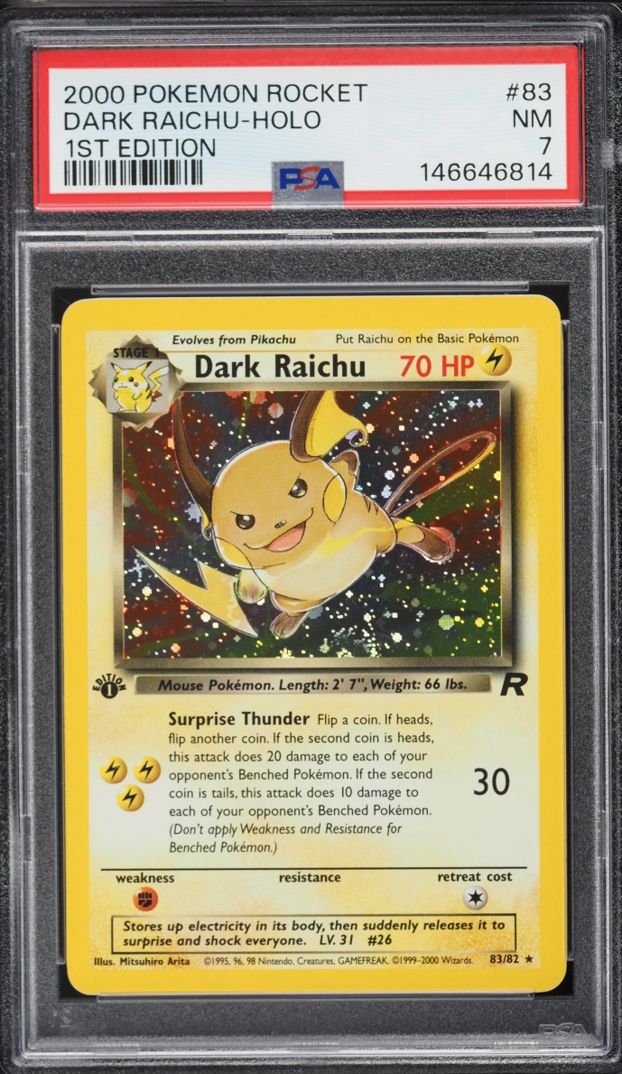 2000 Pokemon Team Rocket 1st Edition Holo Dark Raichu #83 PSA 7 NRMT