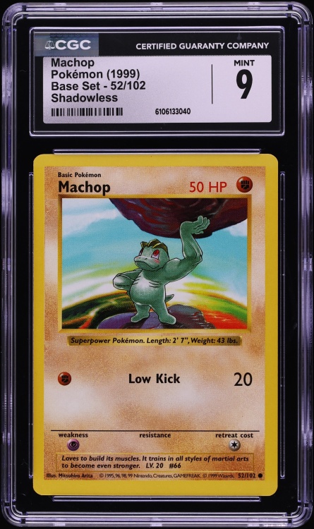 1999 Pokemon Base Set Shadowless Machop #52 CGC 9 MINT