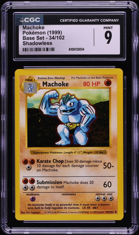 1999 Pokemon Base Set Shadowless Machoke #34 CGC 9 MINT