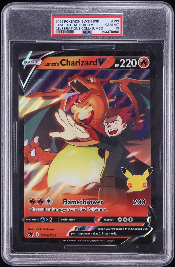 2021 Pokemon Sword & Shield Promo Celebrations Jumbo Holo Lance's Charizard V #SWSH133 PSA 10