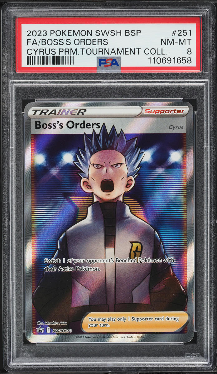 2023 Pokemon SWSH Black Star Promo Cyrus Premium Boss's Orders #251 PSA 8 NM-MT
