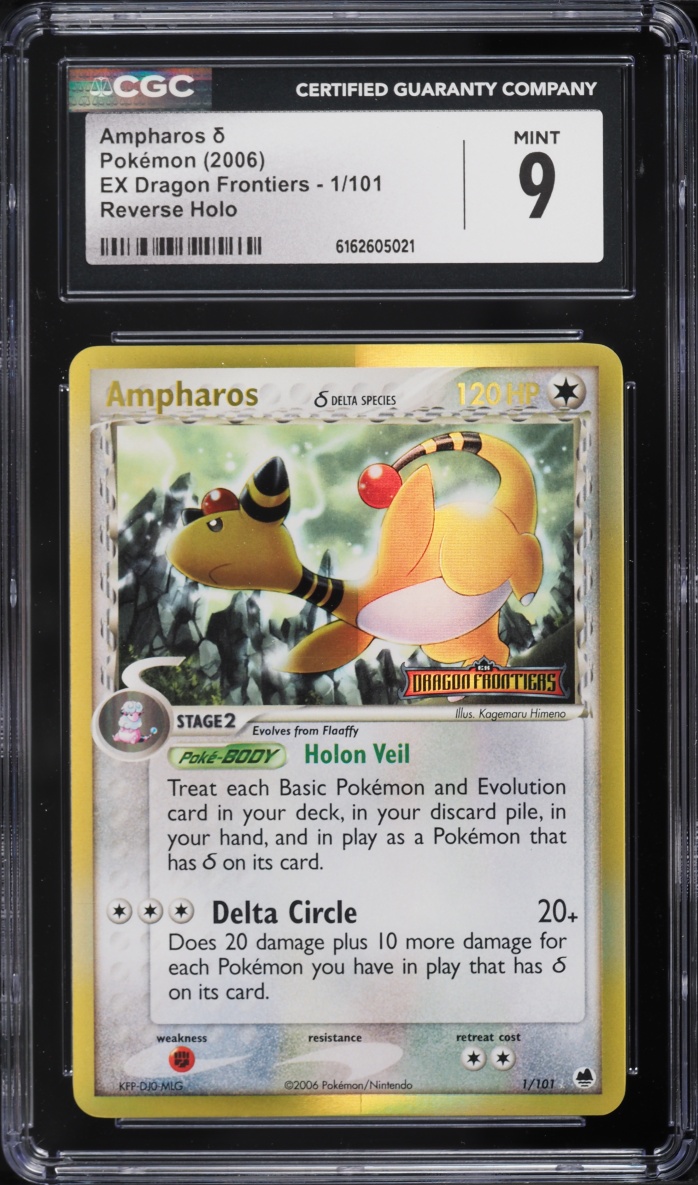 2006 Pokemon EX Dragon Frontiers Reverse Holo Ampharos #1 CGC 9 MINT