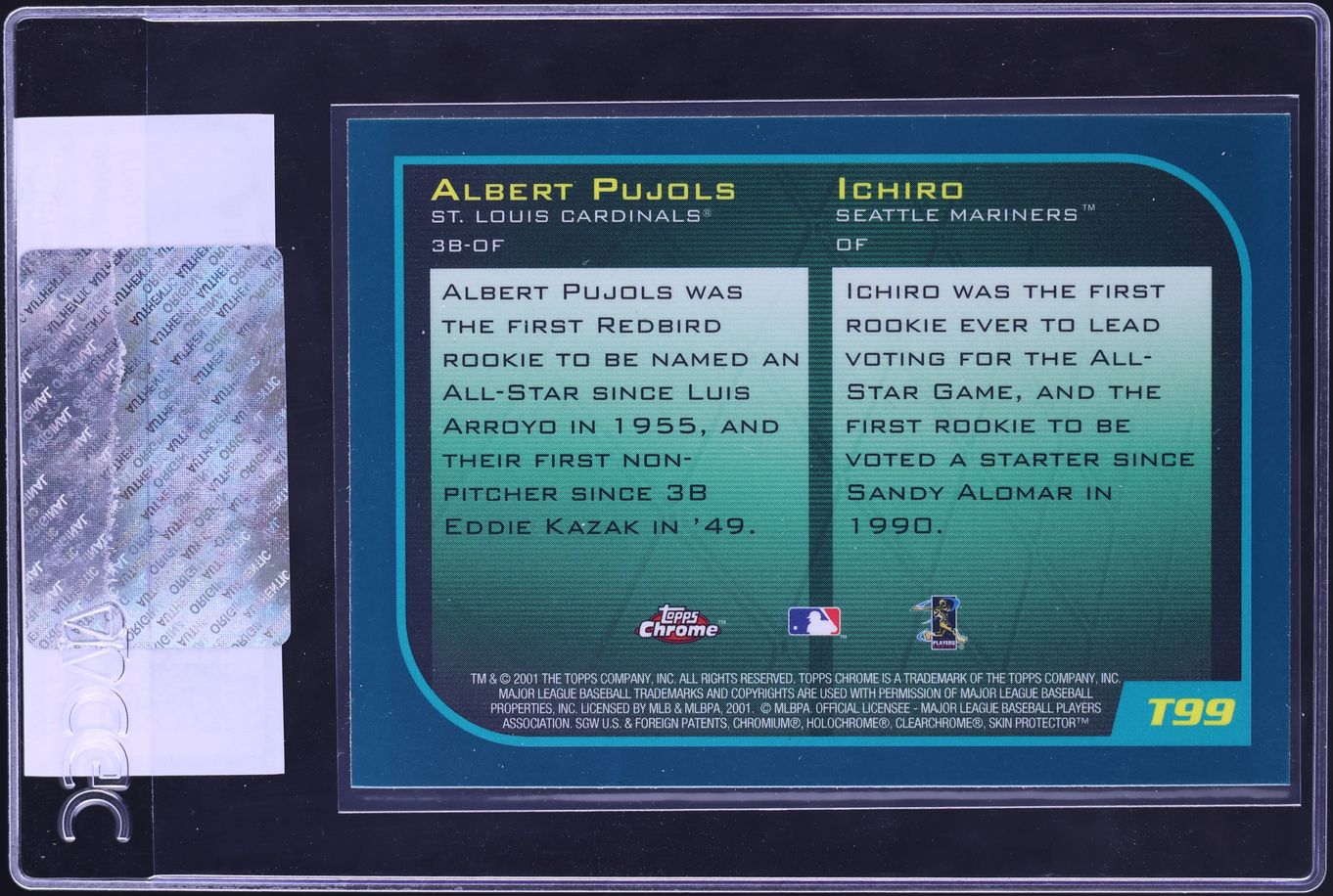 2001 Topps Chrome Traded Ichiro & Albert Pujols ROOKIE #T99 CGC AUTH