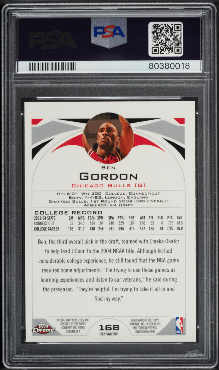2004 Topps Chrome Refractor Ben Gordon ROOKIE #168 PSA 9 MINT