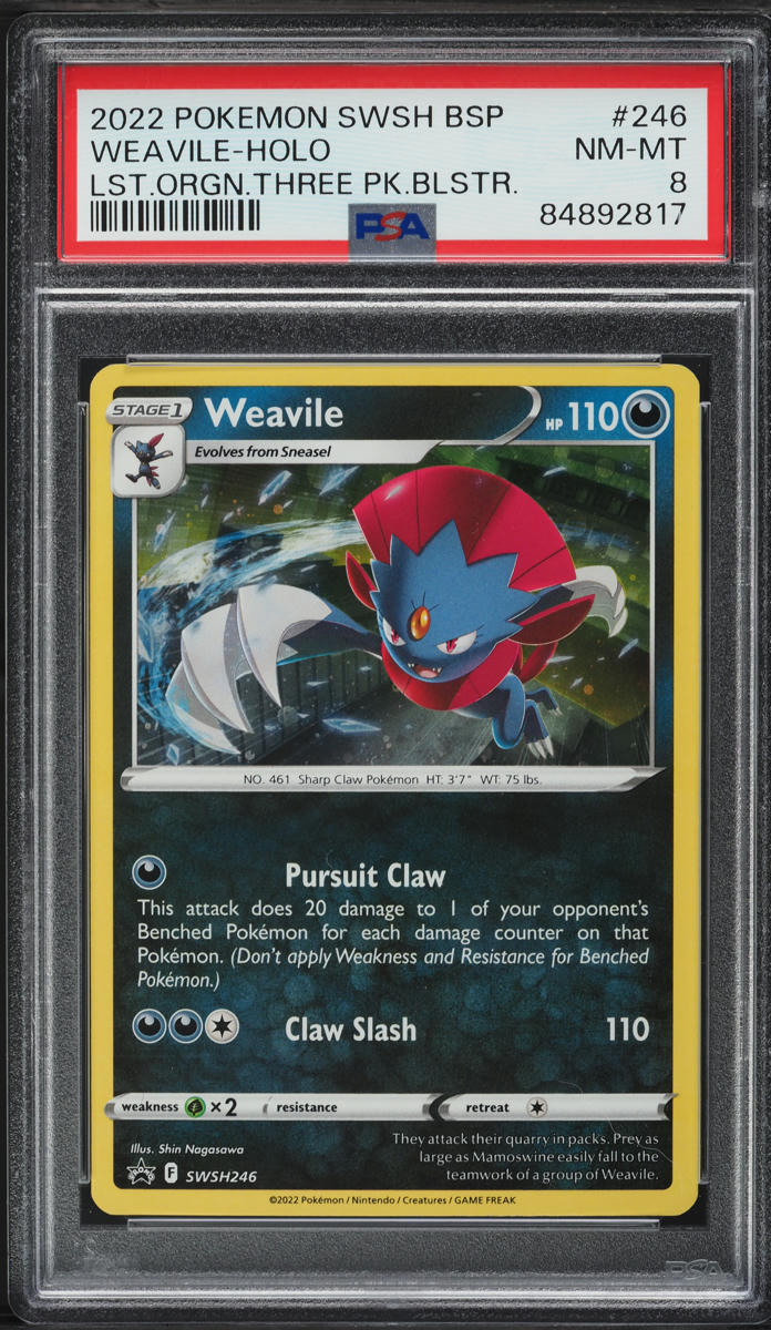 2022 Pokemon SWSH Promo Lost Origin 3 Pack Blister Holo Weavile #246 PSA 8 NM-MT - Main Image