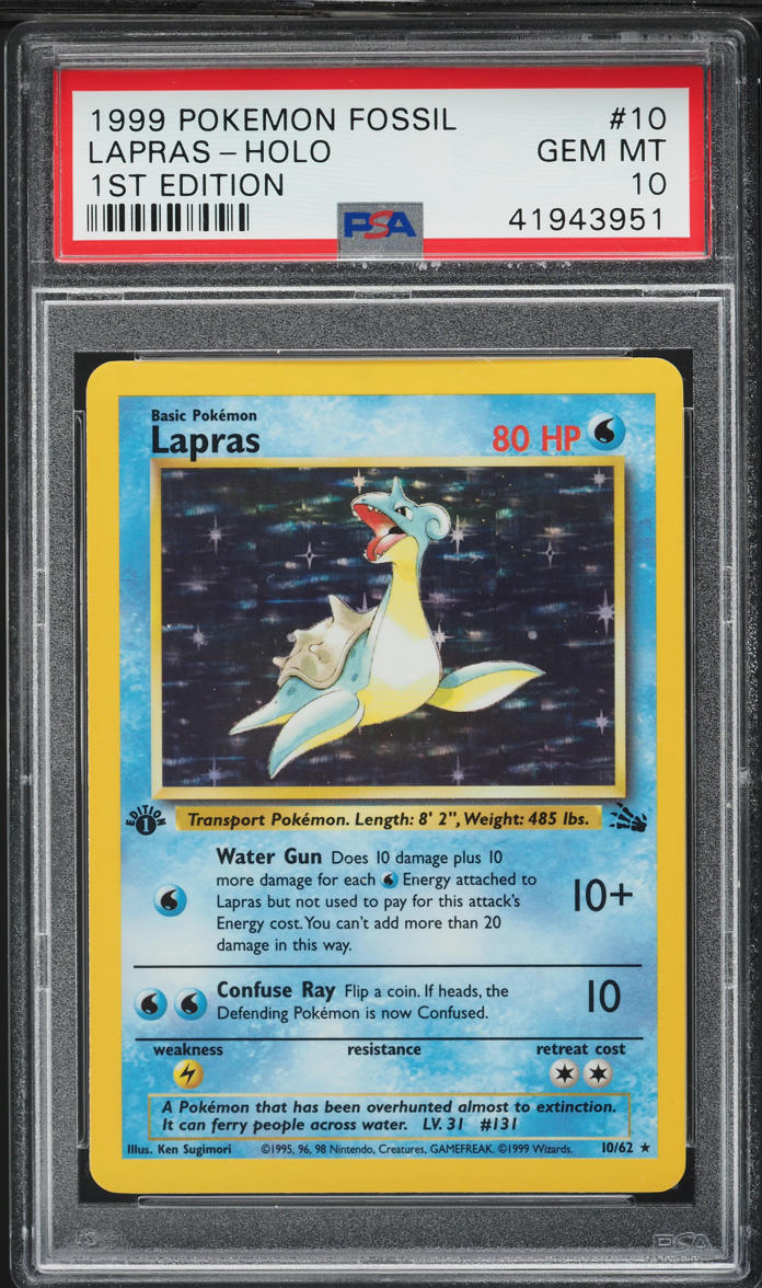 1999 Pokemon Fossil 1st Edition Holo Lapras #10 PSA 10 GEM MINT
