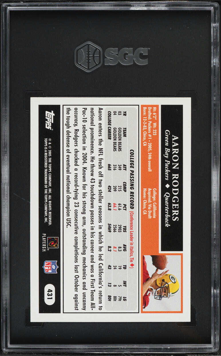 2005 Topps Football Aaron Rodgers ROOKIE #431 SGC 9 MINT