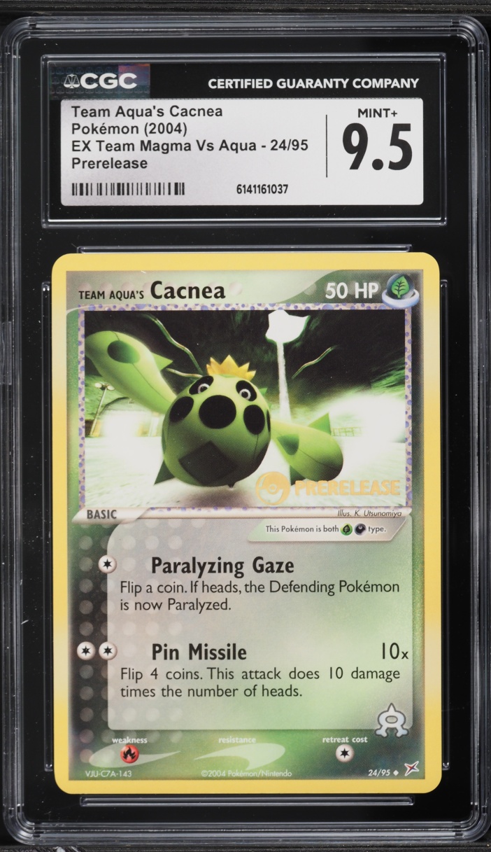 2004 Pokemon EX Team Magma VS Aqua Prerelease Team Aqua's Cacnea #24 CGC 9.5 MINT+