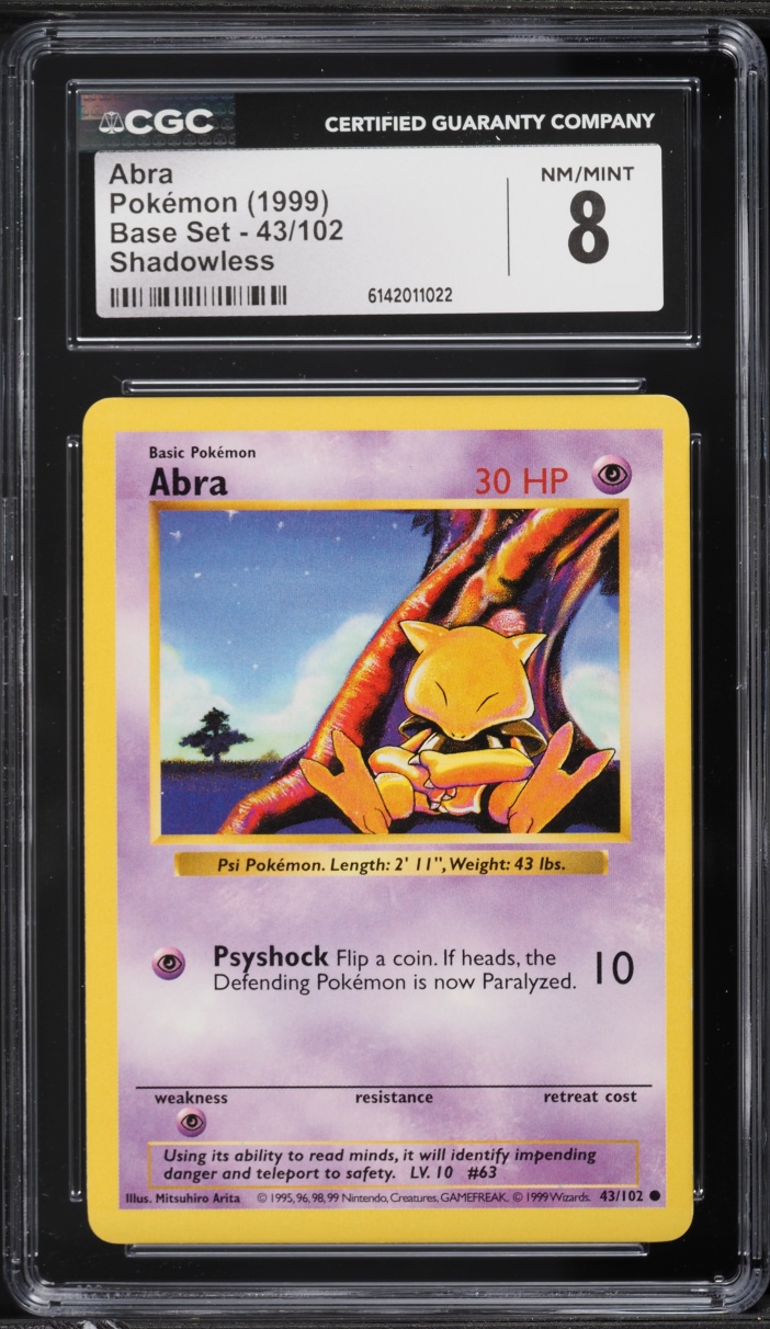 1999 Pokemon Base Set Shadowless Abra #43 CGC 8 NM-MT