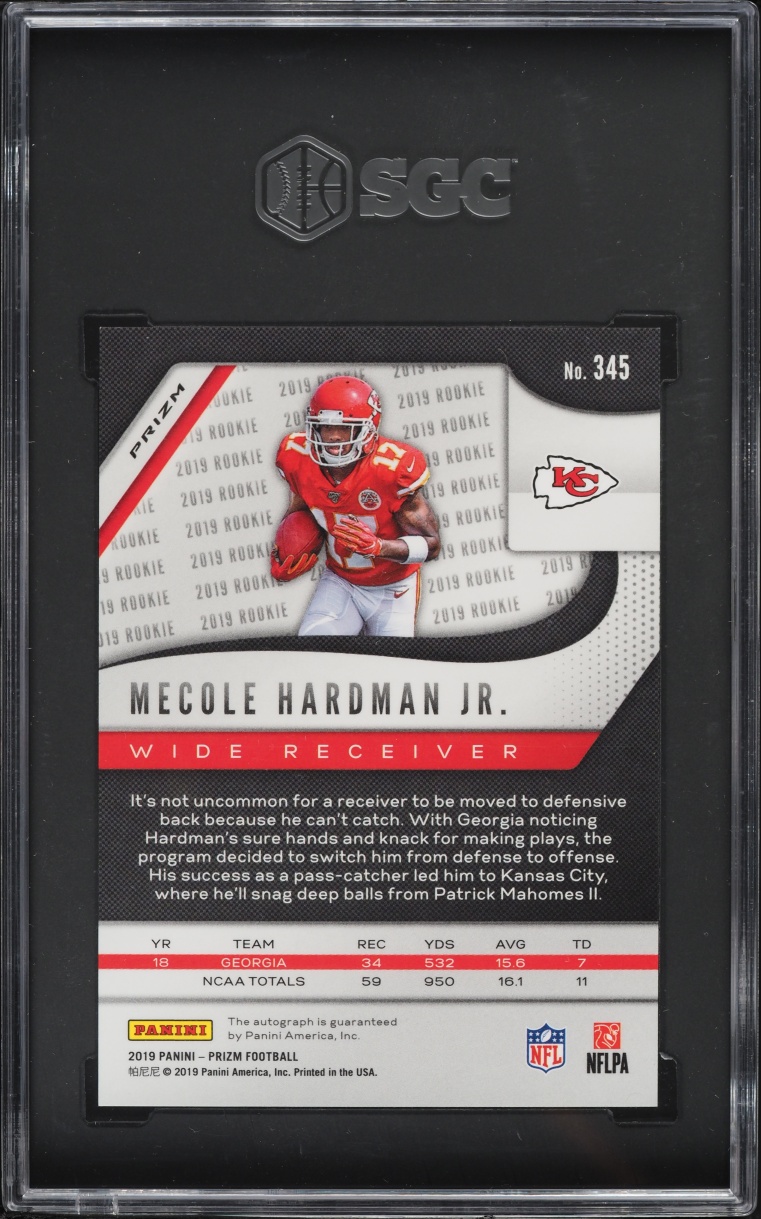 2019 Panini Prizm Mecole Hardman Jr. ROOKIE AUTO #345 SGC 10 GEM MINT