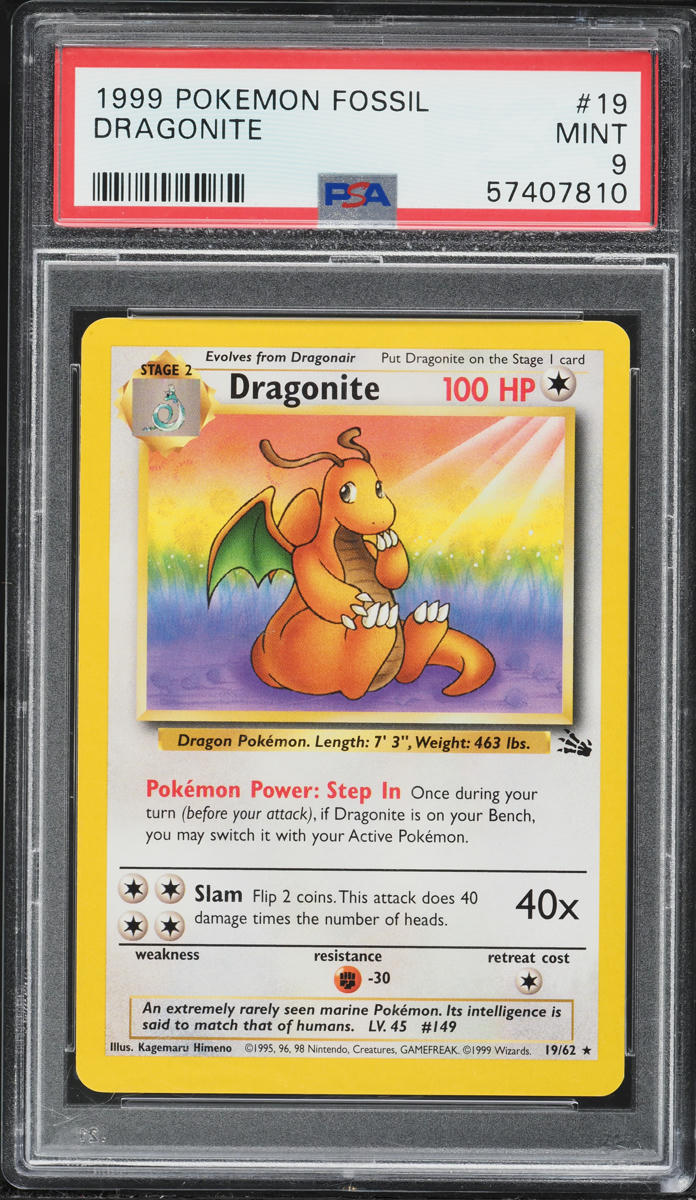 1999 Pokemon Fossil Dragonite #19 PSA 9 MINT