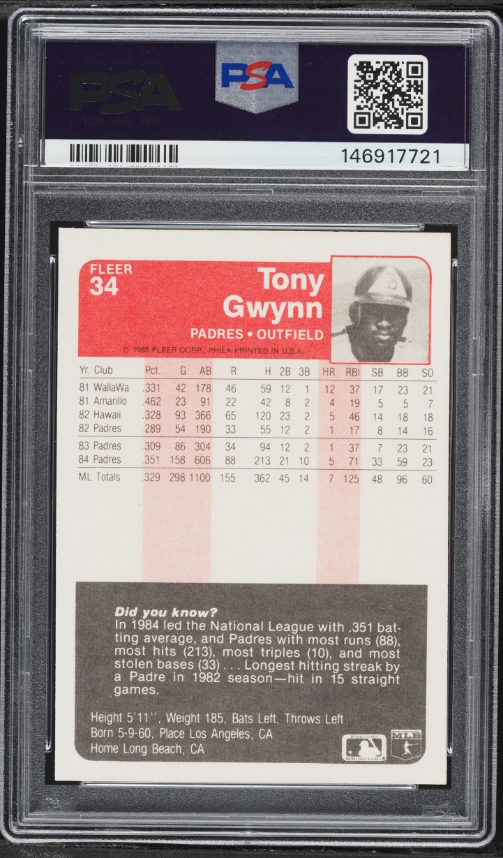 1985 Fleer Tony Gwynn #34 PSA 9 MINT