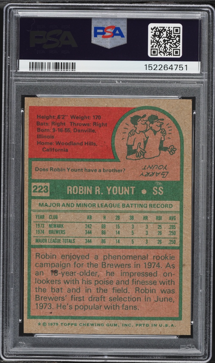 1975 Topps Robin Yount ROOKIE #223 PSA 6 EXMT