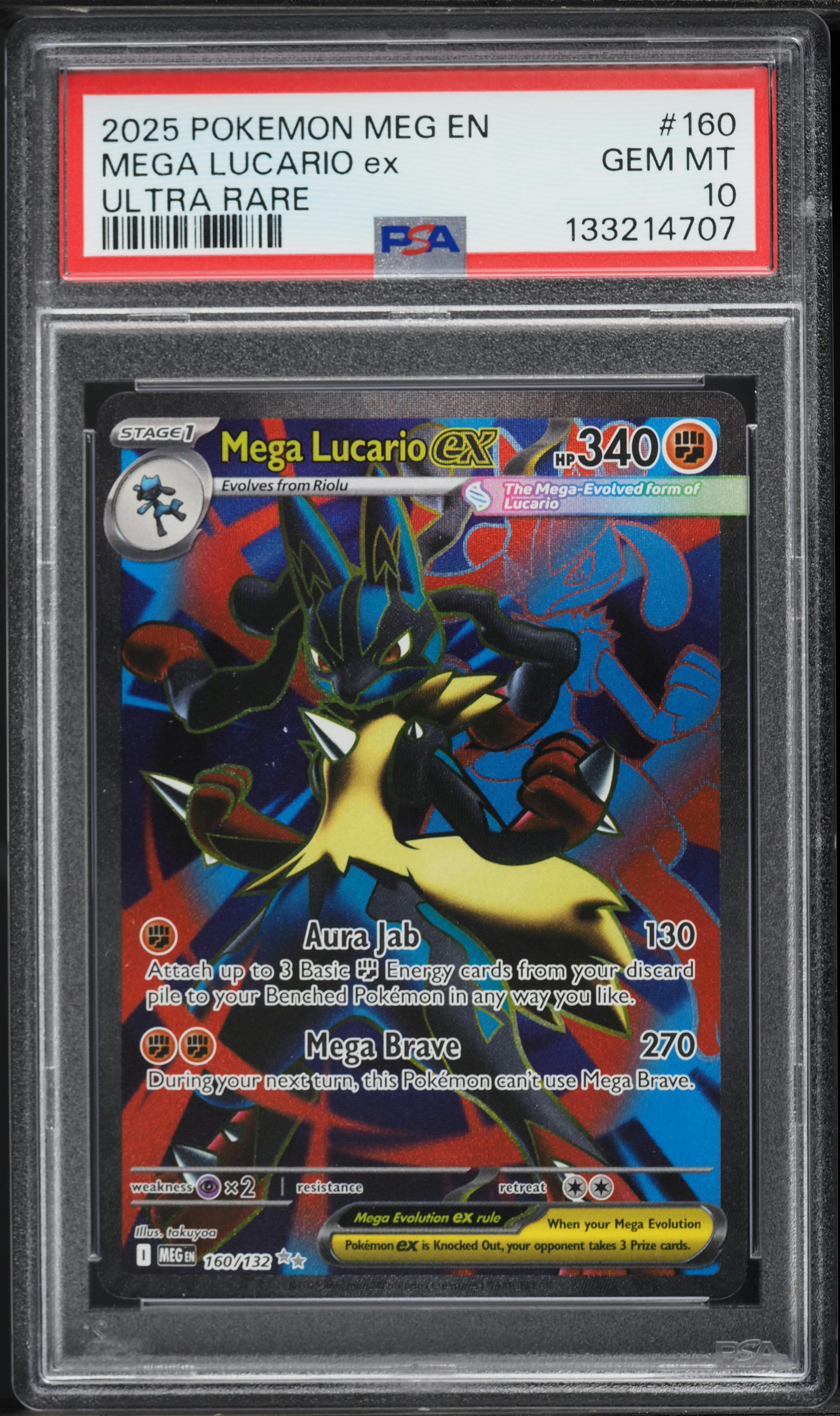 2025 Pokemon Mega Evolution Full Art Mega Lucario ex #160 PSA 10 GEM MINT