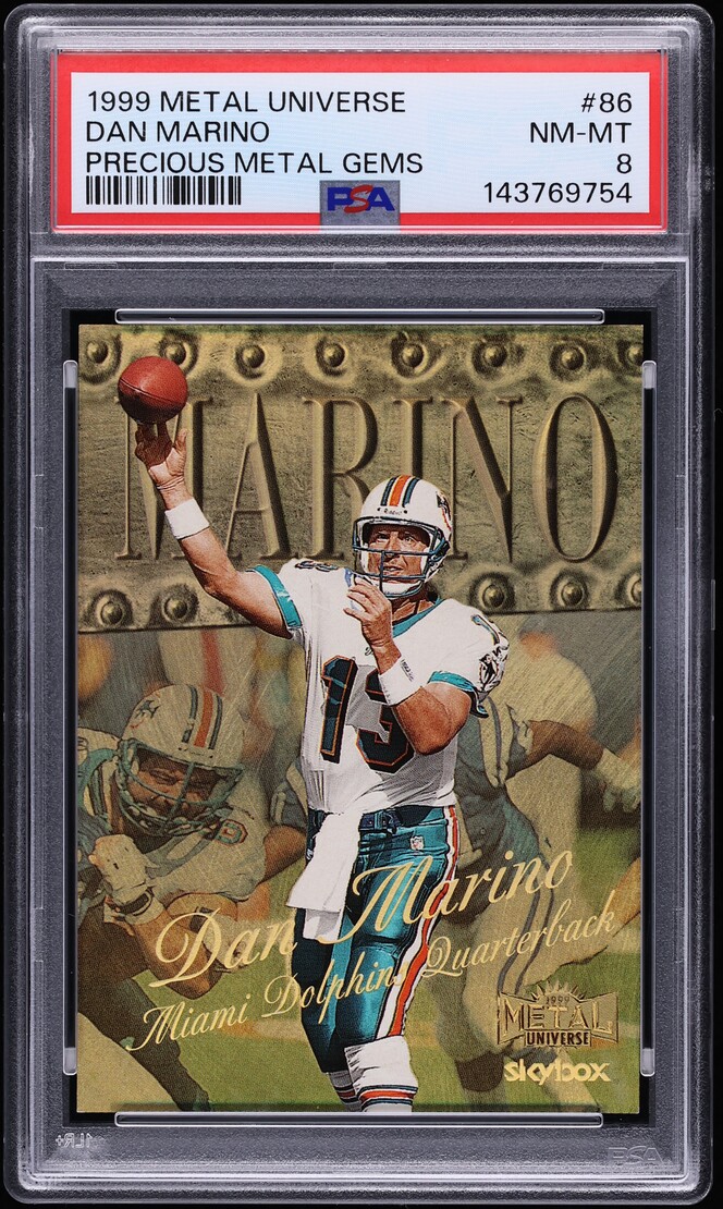 1999 Metal Universe Precious Metal Gems PMG Dan Marino /50 #86 PSA 8 NM-MT