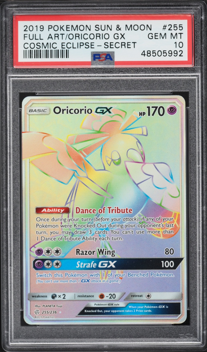 2019 Pokemon Sun & Moon Cosmic Eclipse Rainbow Rare Oricorio GX #255 PSA 10 GEM MINT