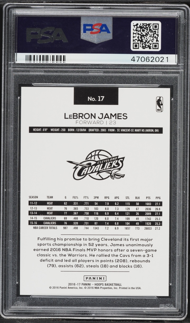 2016 Hoops Green LeBron James /149 #17 PSA 10 GEM MINT