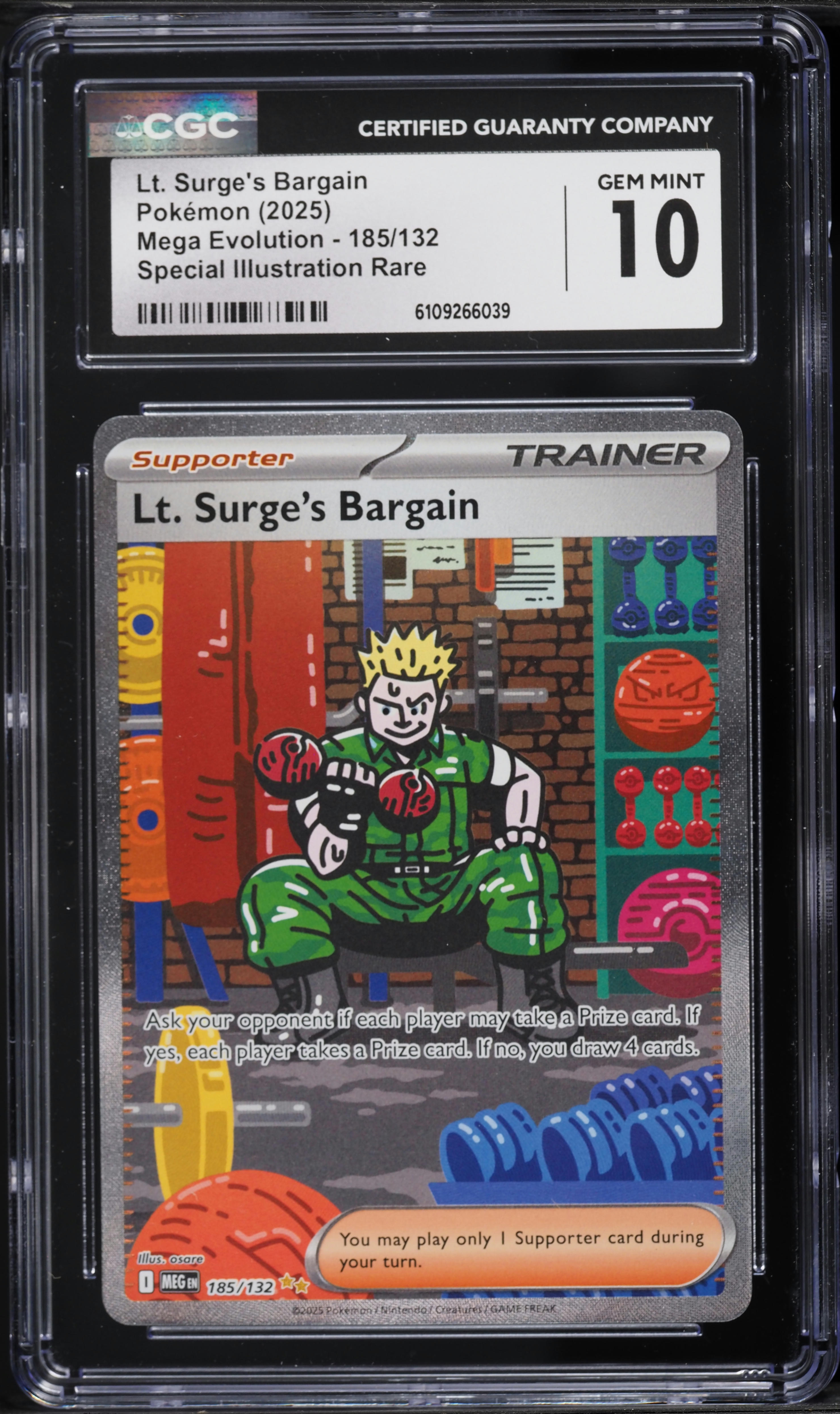 2025 Pokemon Mega Evolution SIR Lt. Surge's Bargain #185 CGC 10 GEM MINT