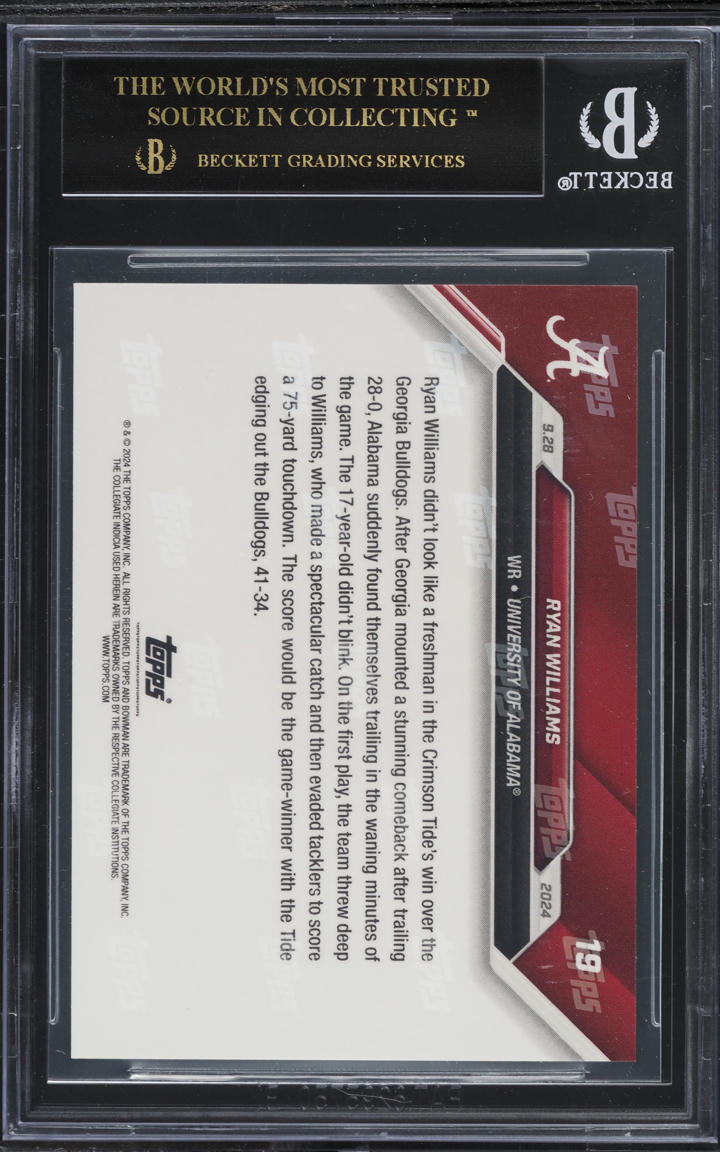2024 Bowman University Now Ryan Williams ROOKIE #19 BGS 10 PRISTINE, BLACK LABEL
