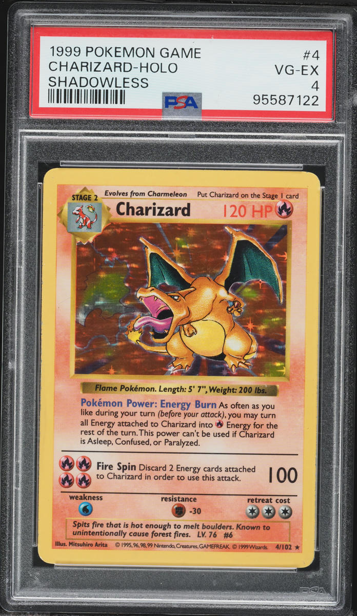 1999 Pokemon Base Set Shadowless Holo Charizard #4 PSA 4 VGEX