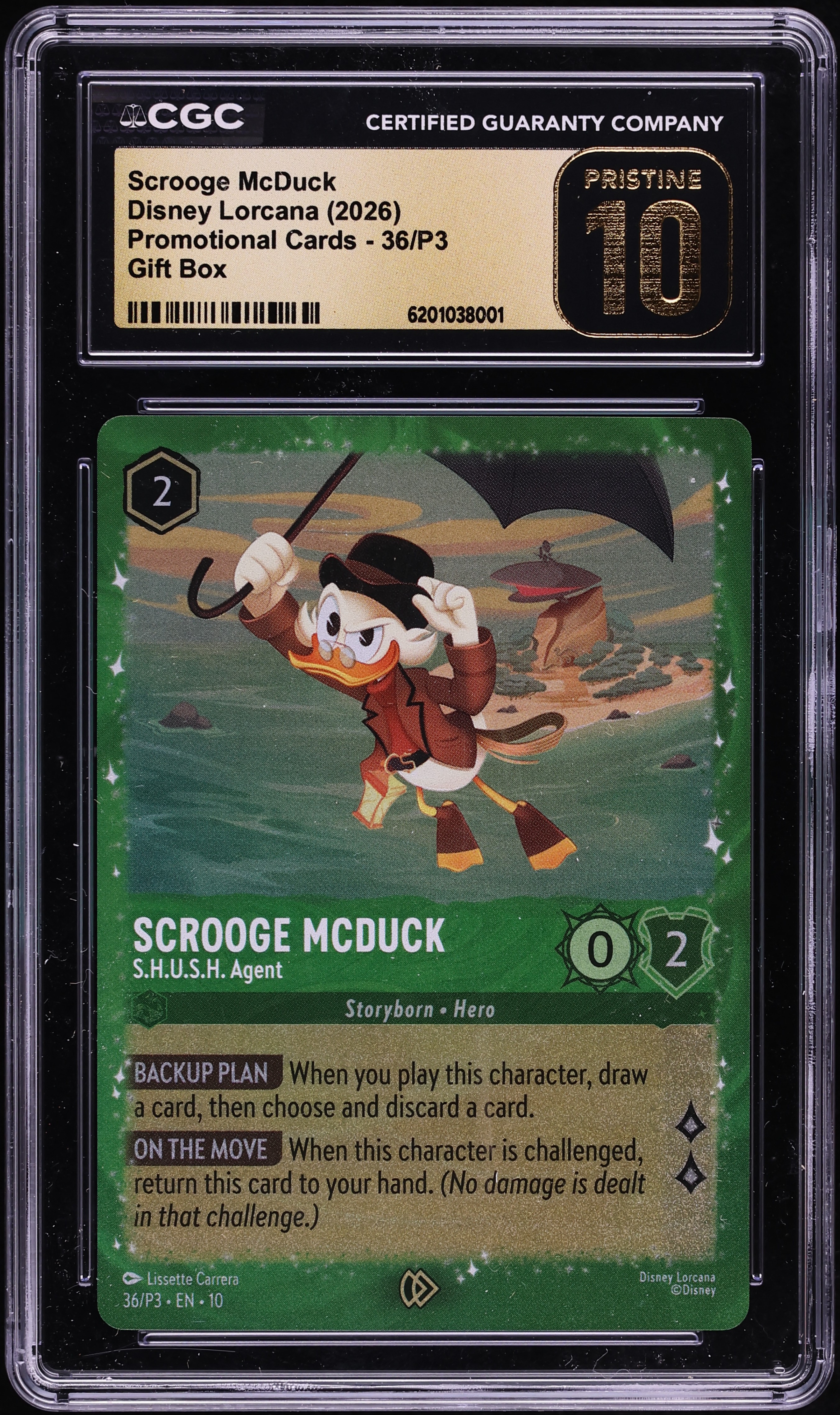 2026 Disney Lorcana Promo Gift Box Scrooge McDuck S.H.U.S.H. Agent #36 CGC 10 PRISTINE
