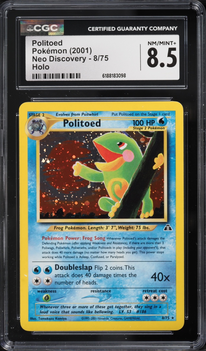 2001 Pokemon Neo Discovery Holo Politoed #8 CGC 8.5 NM-MT+