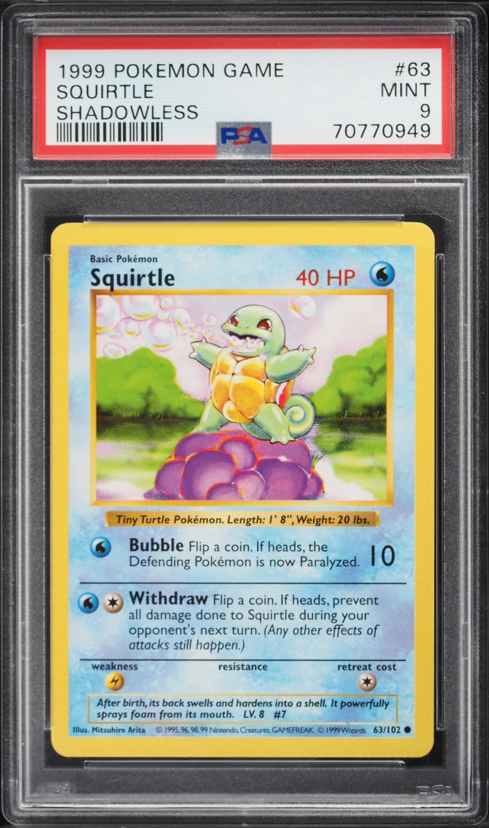 1999 Pokemon Base Set Shadowless Squirtle #63 PSA 9 MINT