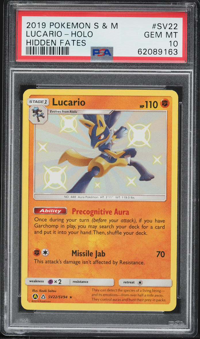 2019 Pokemon Sun & Moon Hidden Fates Shiny Lucario #SV22 PSA 10 GEM MINT