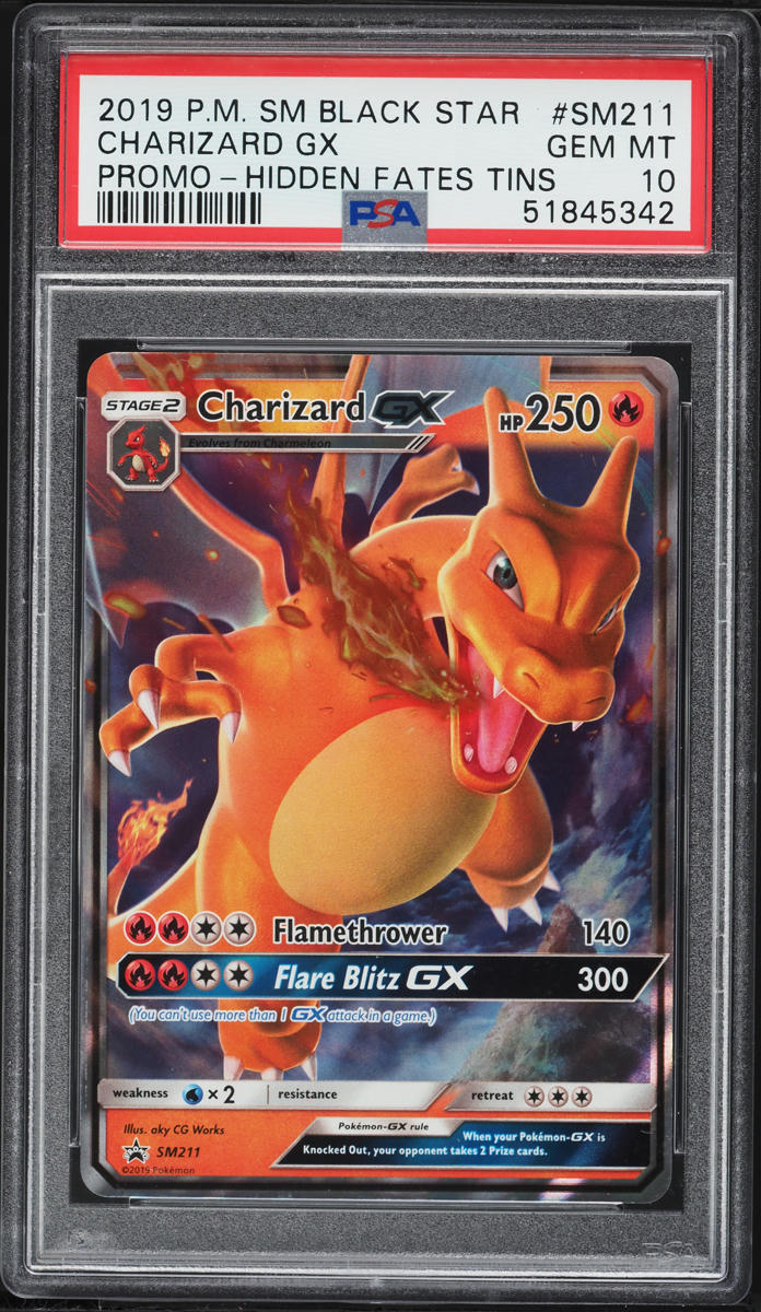 2019 Pokemon Sun & Moon Black Star Promo Hidden Fates Tins Charizard GX #SM211 PSA 10 GEM MINT