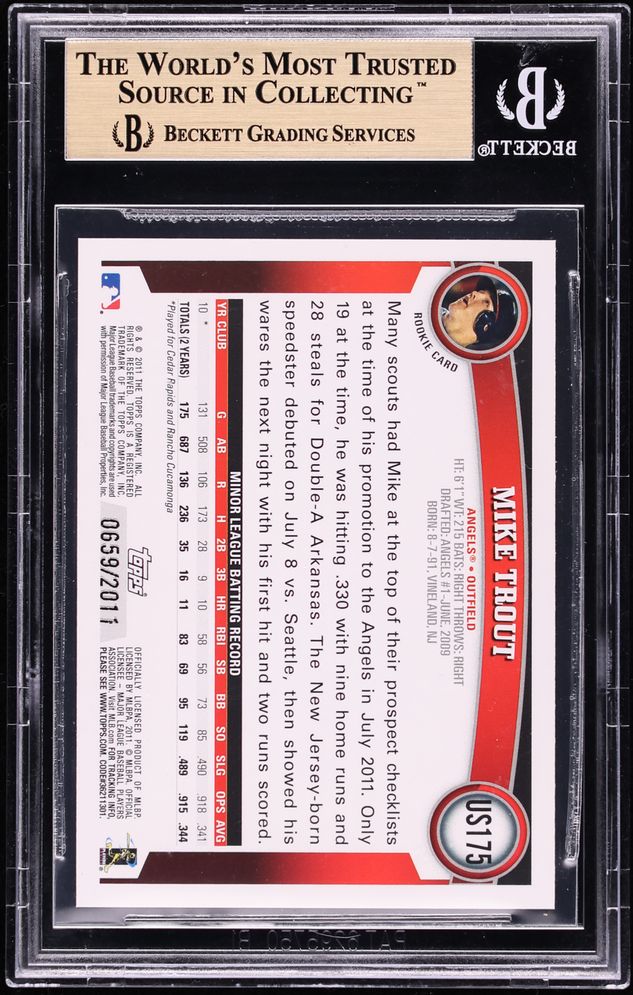 2011 Topps Update Gold Mike Trout ROOKIE /2011 #US175 BGS 10 PRISTINE