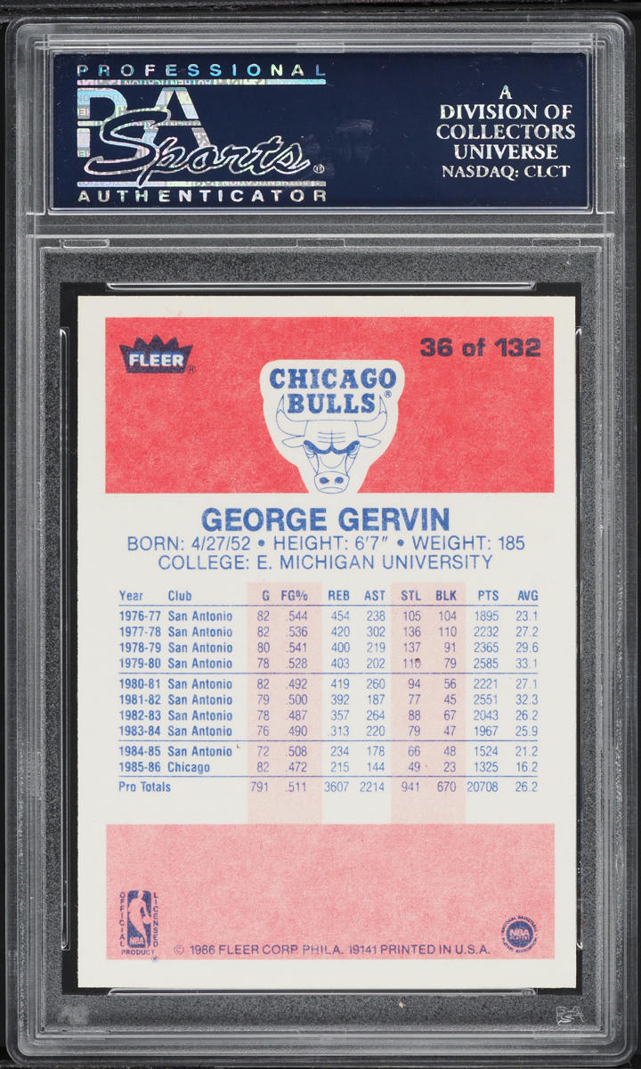 1986 Fleer Basketball George Gervin #36 PSA 10 GEM MINT