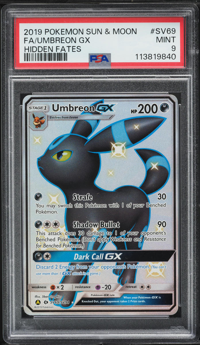 2019 Pokemon Sun & Moon Hidden Fates Full Art Shiny Umbreon GX #SV69 PSA 9 MINT