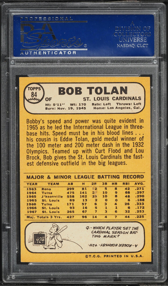 1968 Topps Bob Tolan #84 PSA 8 NM-MT