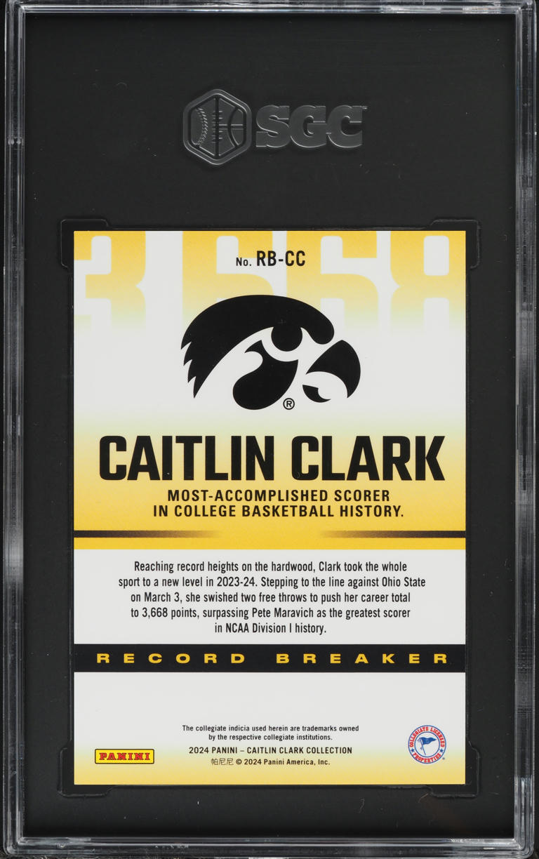 2024 Panini Collection Record Breaker Caitlin Clark ROOKIE #RB-CC SGC 9 MINT