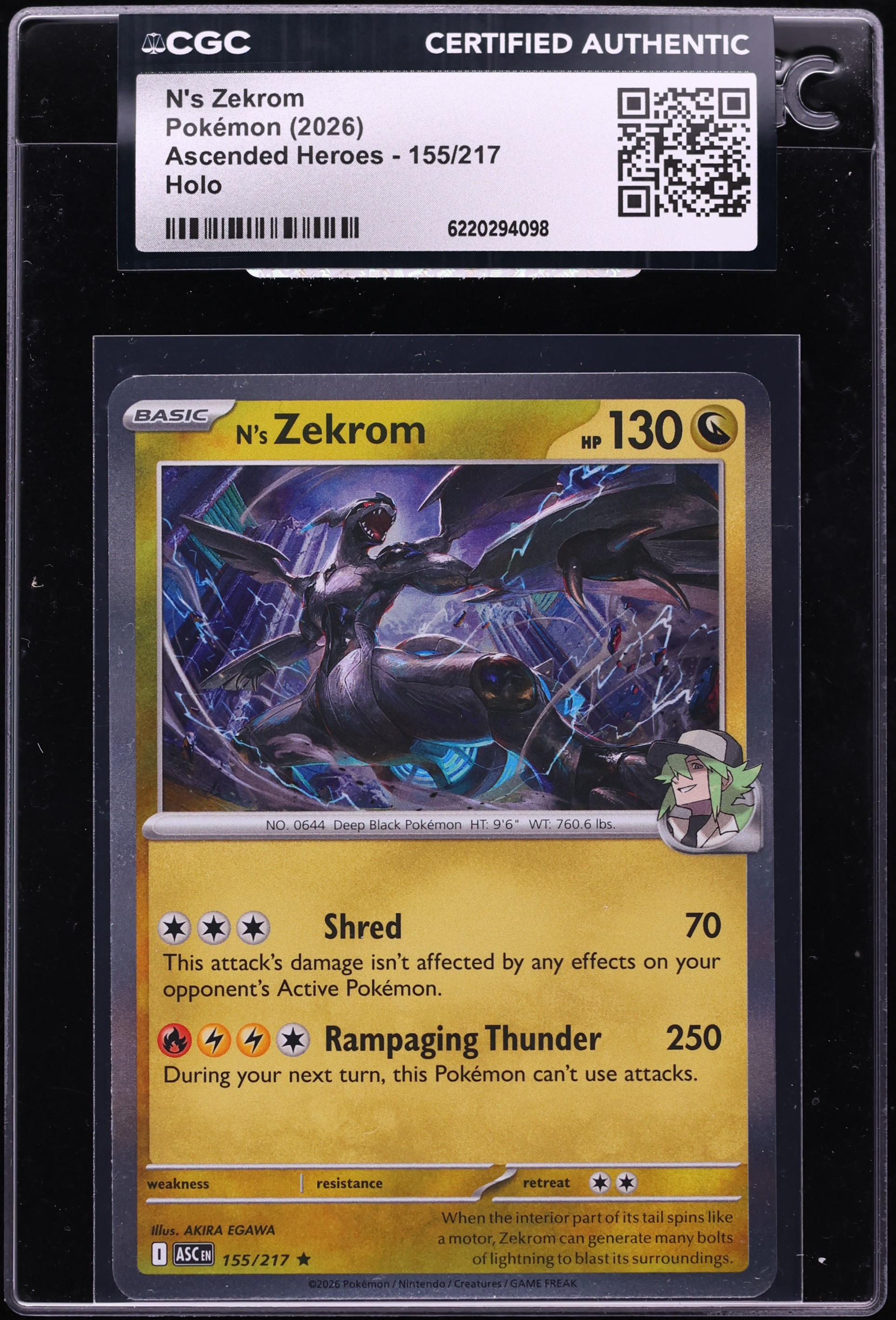 2026 Pokemon Mega Evolution Ascended Heroes Holo N's Zekrom #155 CGC AUTH