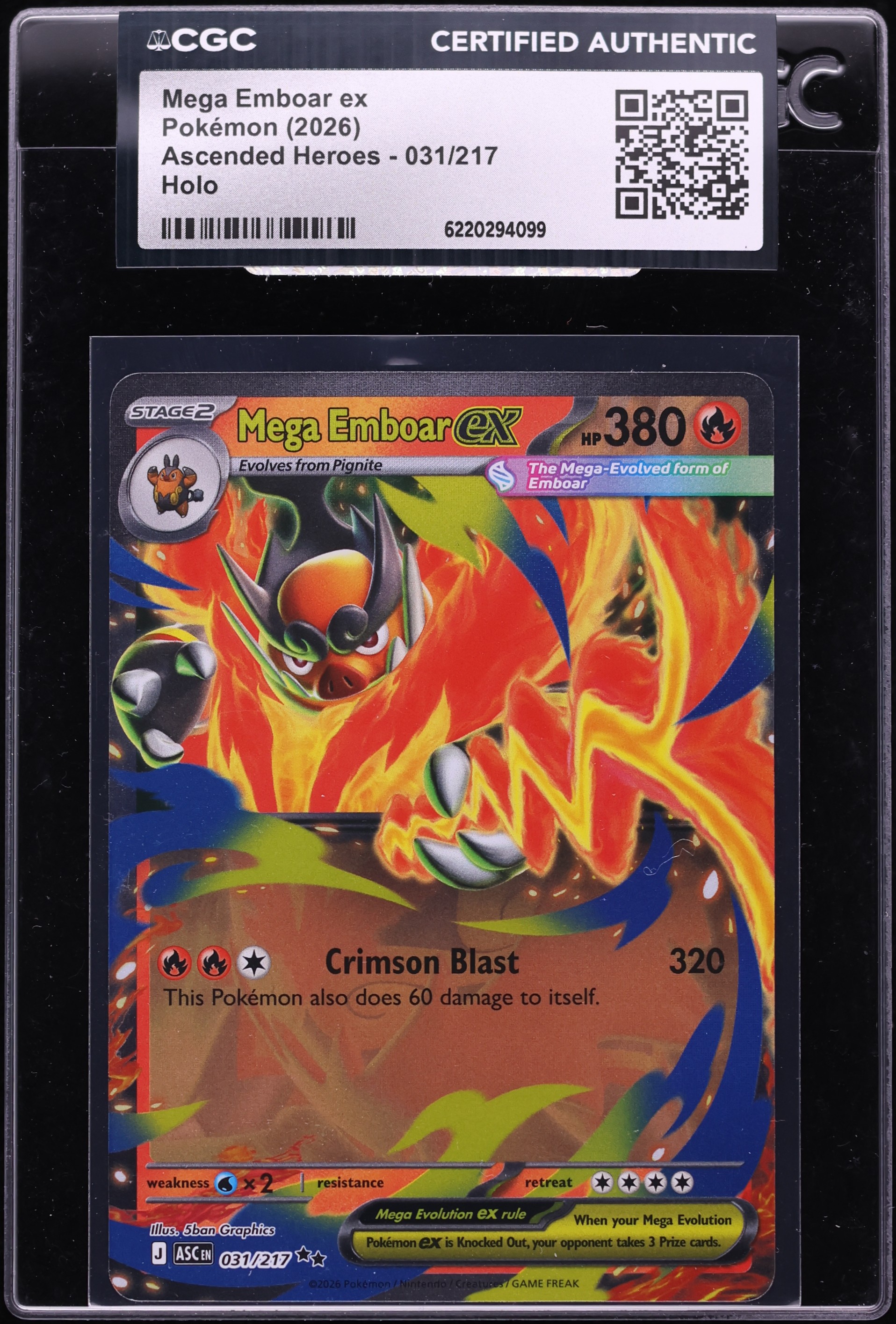 2026 Pokemon Mega Evolution Ascended Heroes Holo Mega Emboar ex #31 CGC AUTH