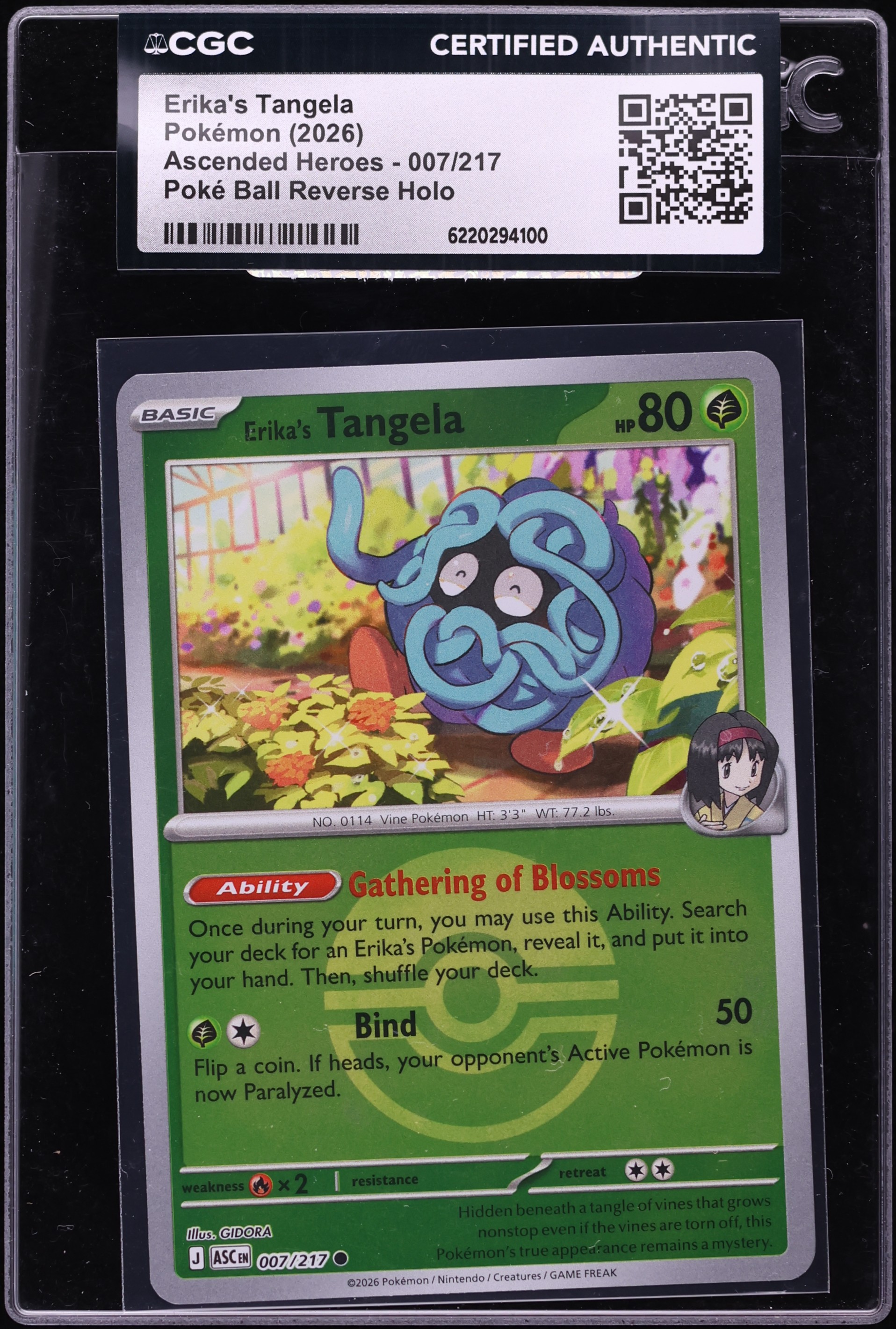 2026 Pokemon Mega Ascended Heroes Poke Ball Reverse Holo Erika's Tangela #7 CGC AUTH