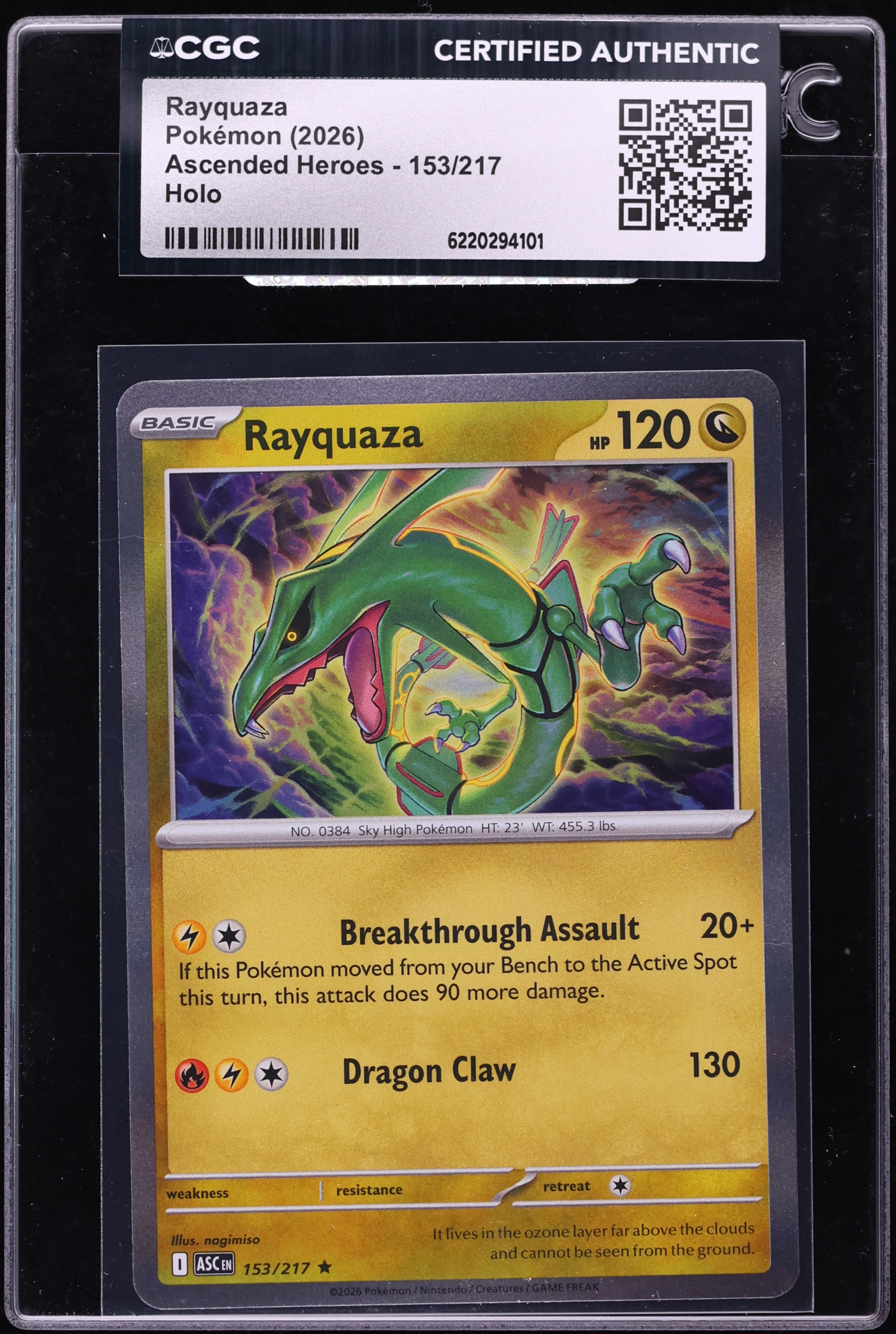 2026 Pokemon Mega Evolution Ascended Heroes Holo Rayquaza #153 CGC AUTH
