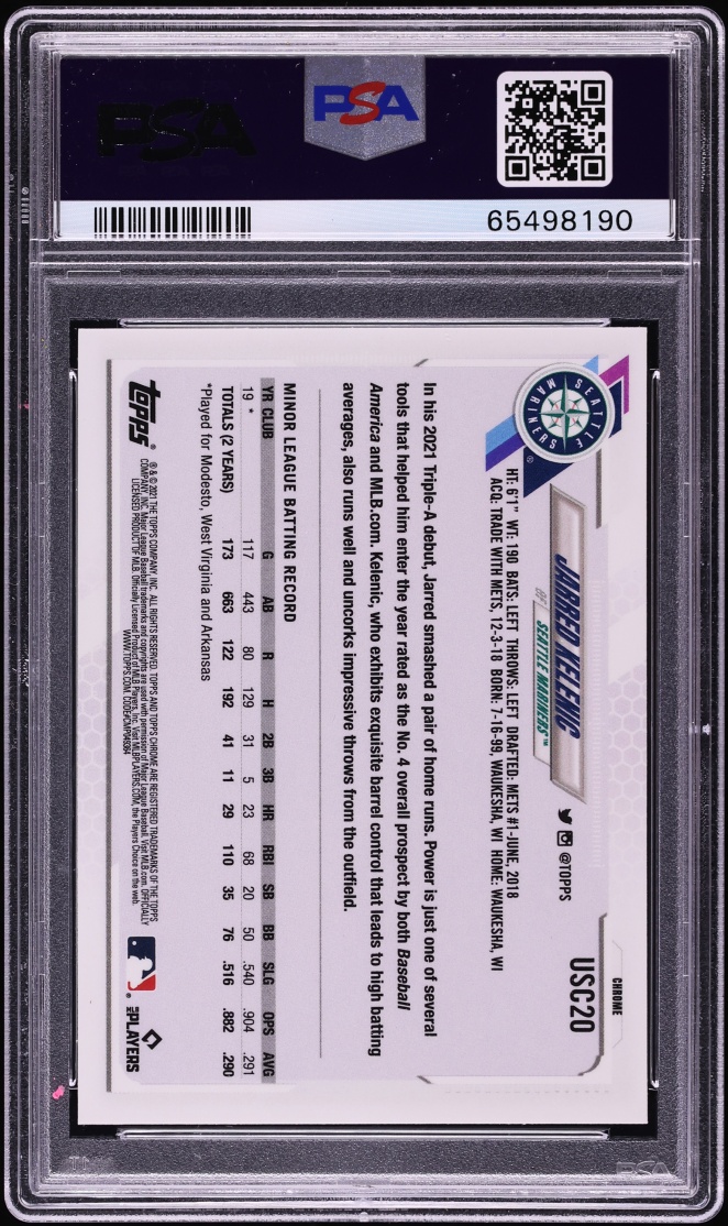 2021 Topps Chrome Update Purple Refractor Jarred Kelenic ROOKIE #USC20 PSA 9 MINT