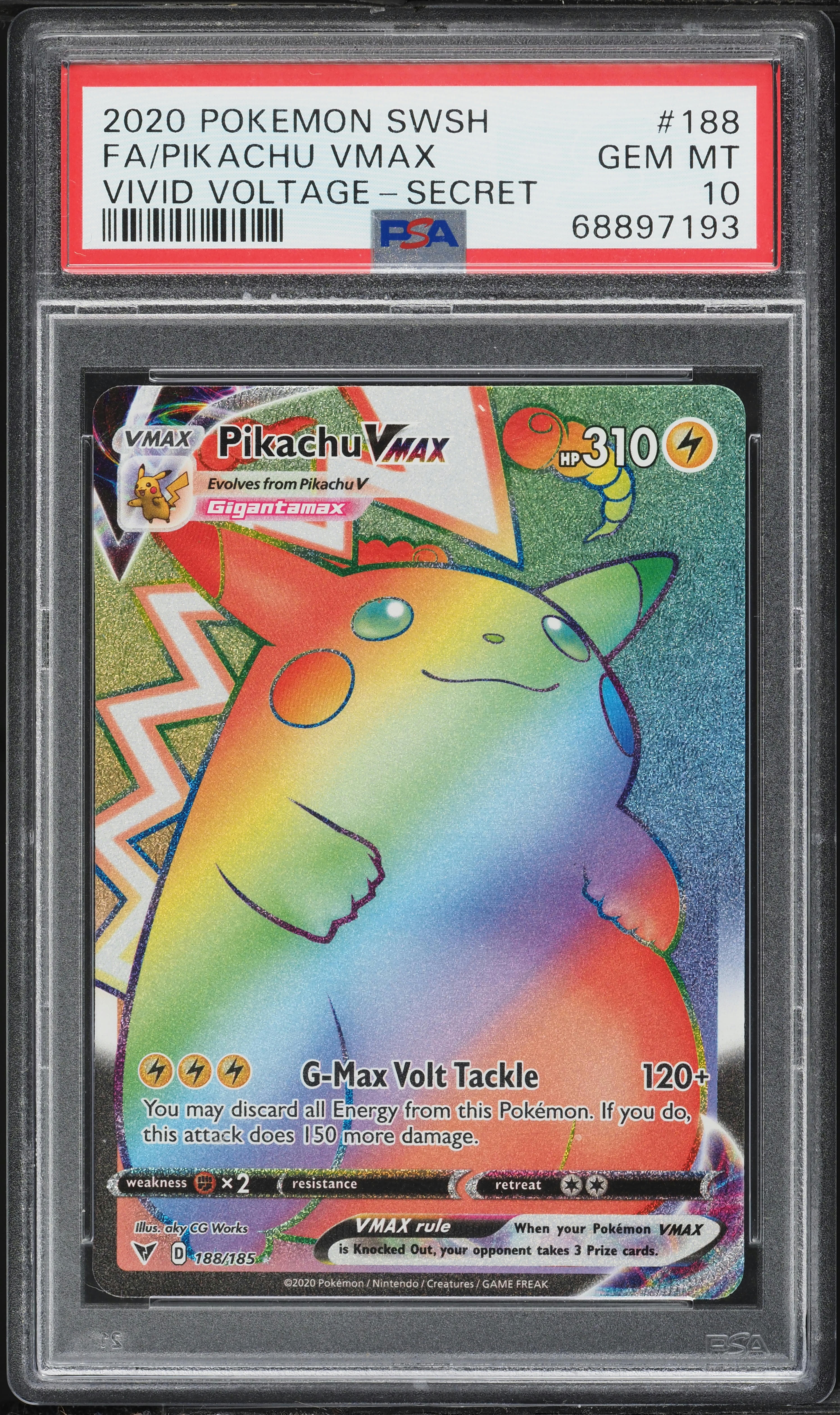 2020 Pokemon Sword & Shield Vivid Voltage Rainbow Rare Pikachu VMAX #188 PSA 10 GEM MINT