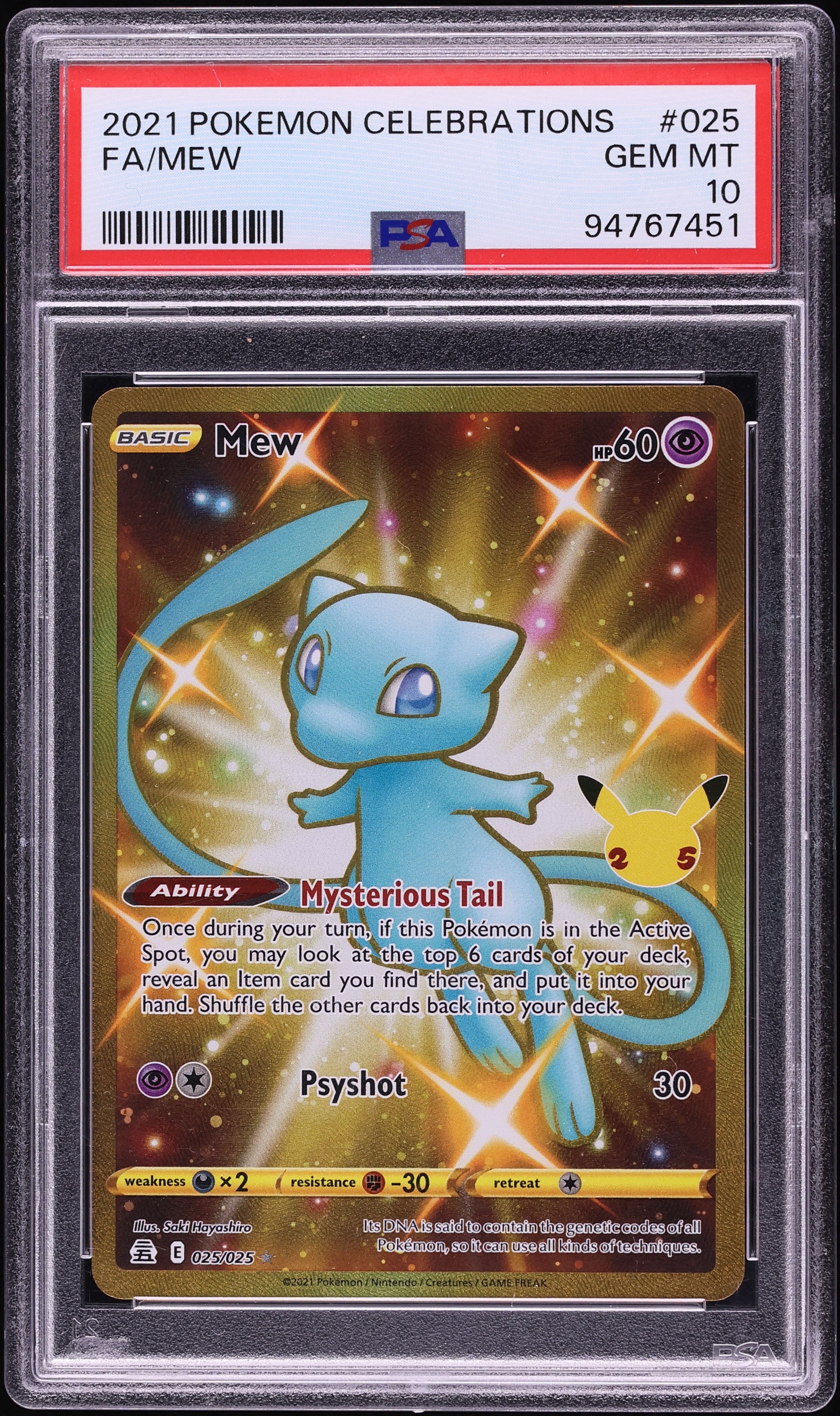 2021 Pokemon Sword & Shield Celebrations Gold Rare Shiny Mew #25 PSA 10 GEM MINT